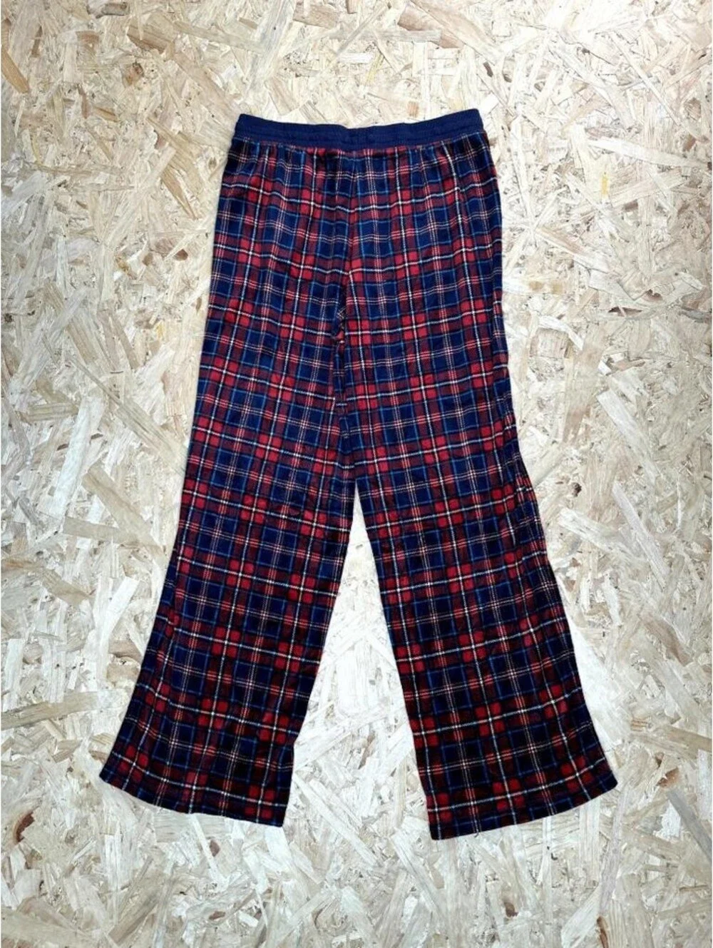 Nautica Pajama Pants Mens Small Red Blue Plaid Fleece Lounge Sleepwear